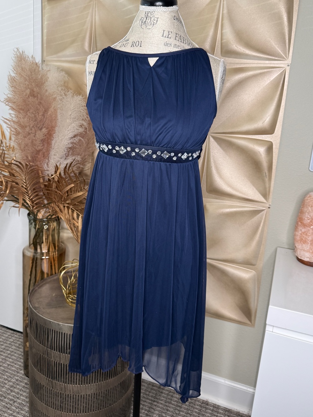 Crystal Doll Juniors Navy Blue Embellished High-Low Dress Size 14